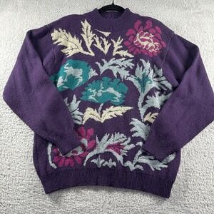 VINTAGE Alfred‎ Dunner Floral Pattern Sweater Womens Large Purple Acrylic Granny